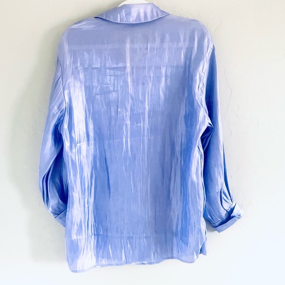 90's Glossy Satin Iridescent Button Down Blouse Violet Shot Silk SZ 4 SMALL NEW! - Picture 9 of 10